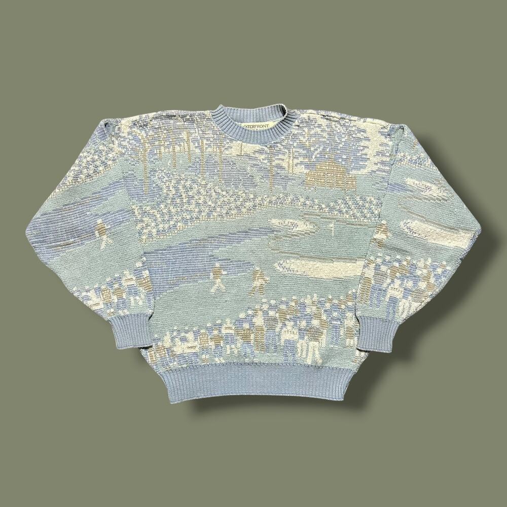 Vintage Golf Sweater Cotton Knit 80s Made in USA Crewneck Abstract Preppy
